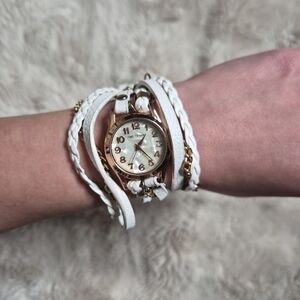 Time To Slay Watch Wrap Bracelet Style Wristwatch White Gold Tone Braided Chain